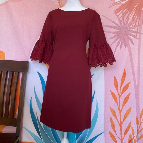 Karl Lagerfeld Paris Burgundy Shift Dress, Size 6 - Picture 1 of 3